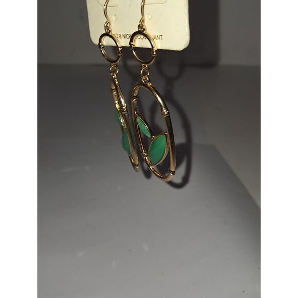 Artsy G Open Wire Dangle/Drop Earrings Green Cabochon Nature Gold Tone - Picture 5 of 8
